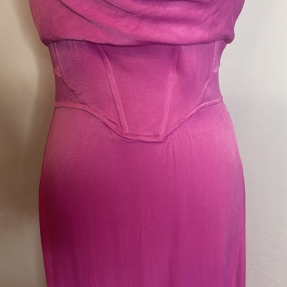Zara Pink Straight Neck Satin Effect Midi Dress - Picture 7 of 13